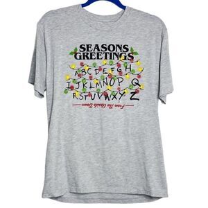 Stranger Things Season Greetings Short Sleeve Crew Graphic tee Grey Medium